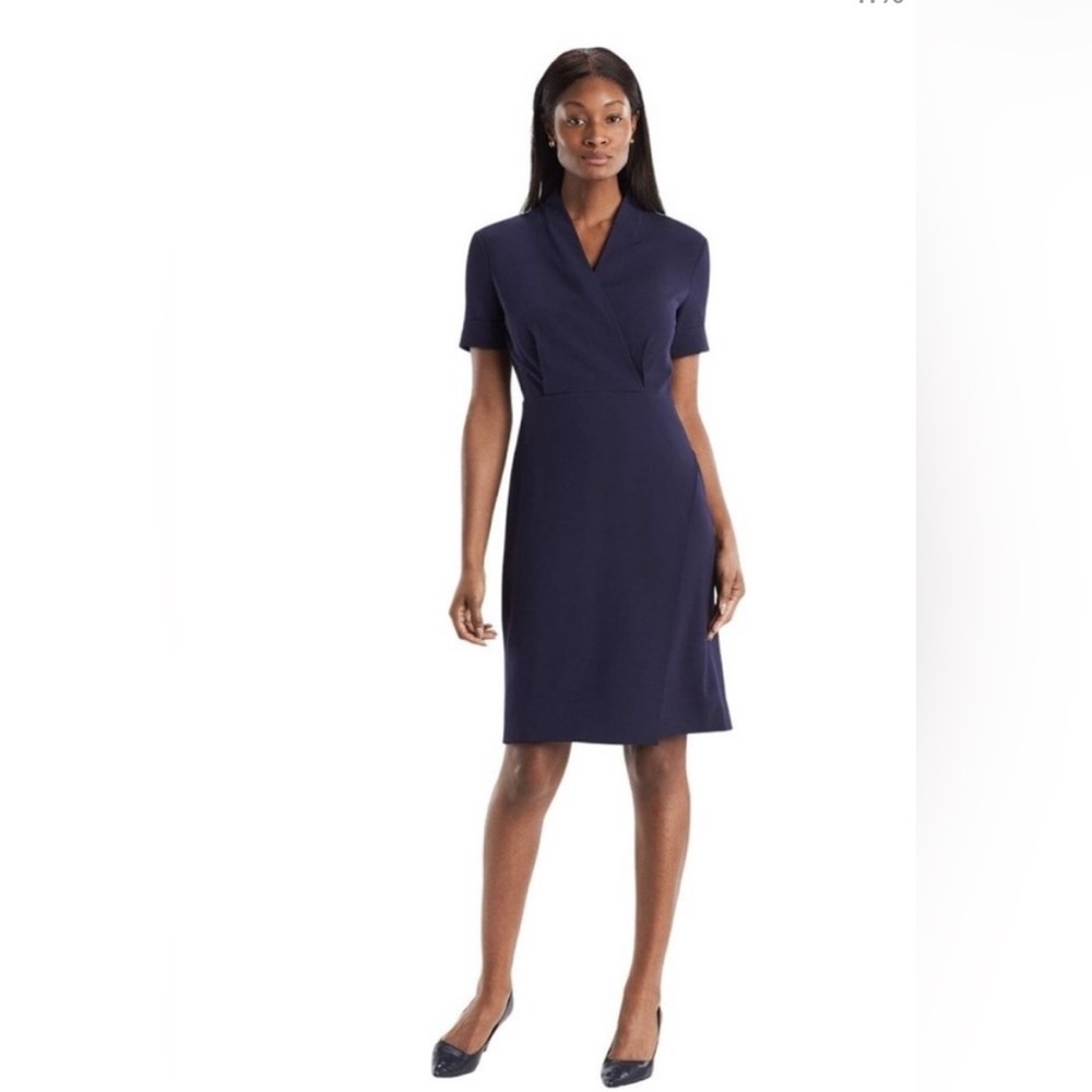 MM. LAFLEUR | Tory 5.0 Short Sleeve Faux Wrap Dress Tailored Fit Dark Iris